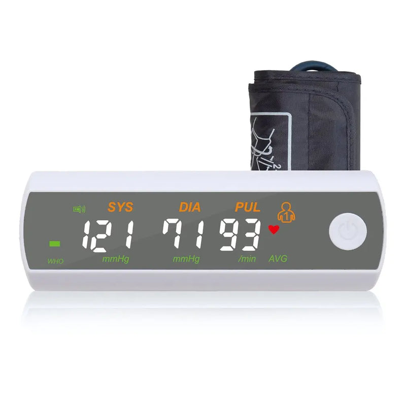 NOVO Esfigmomanômetro automático eletrônico! com monitor de braço, monitor de pressão arterial, LED, bateria embutida, voz inglesa, aparelho recarregável.